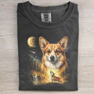 Comfort Colors Corgi Howling to The Moon T-shirt, Vintage 90s Dog Graphic Tee, Animal Lover Gift, Unisex Fit Design, Gift for Men and Women