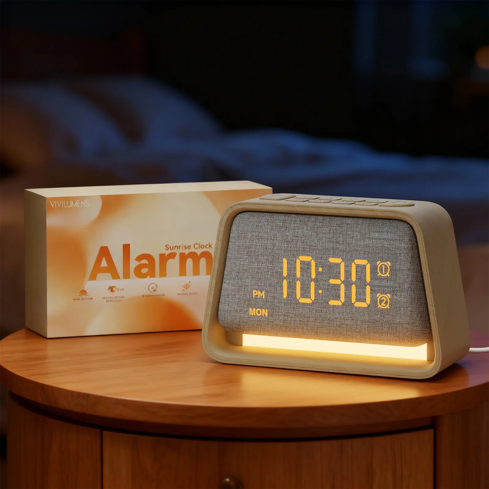 Wooden White Noise Alarm Clock for Sleep – 20 Soothing Sounds, Dual Alarm & Snooze – Dimmable Night Light, USB Charging – Perfect for Bedroom, Light Sleepers & Babies