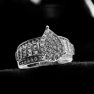 925 Silver Pear CZ Engagement Ring - Elegant Design with Smooth Finish