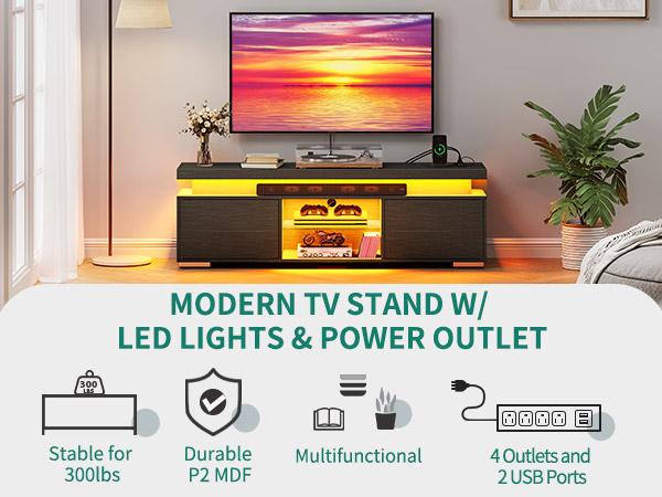 Yitahome TV Stands for Living Room, 65 55 50 inch TV Stand, Modern Entertainment Center w/Power Outlets, LED Television Stands with Storage, Wood TV Stand, Gaming Media Stand
