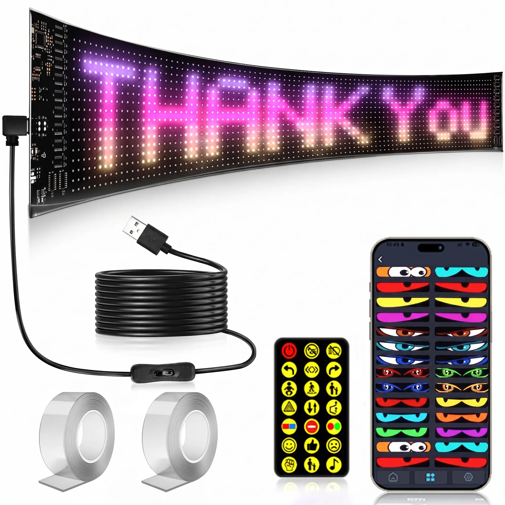 SZKUZMA Paper-Thin Smart AI Voice LED Car Sign - Flexible Programmable Matrix Panel, Devil Eyes Animations, Custom Text, Shop Owner & Gamer Festive Party Decor Auto Accessory Lights, Car Decor