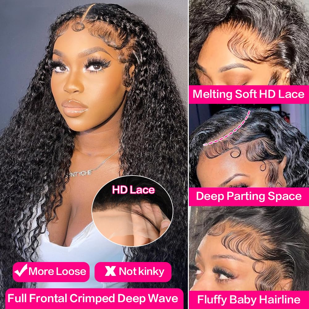 Bling Hair 13x6 13x4 Deep Wave Lace Front Wigs Human Hair 180% Density Deep Wave Frontal Wigs Glueless Wig Human Hair HD Lace Curly Wigs for Black Women Pre Plucked with Baby Hair Curly Lace Front Wig