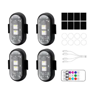 4PCS Wireless LED Strobe Lights with Remote -  Rechargeable Anti-Collision Warning Light for Car Drone Motorcycle Bike