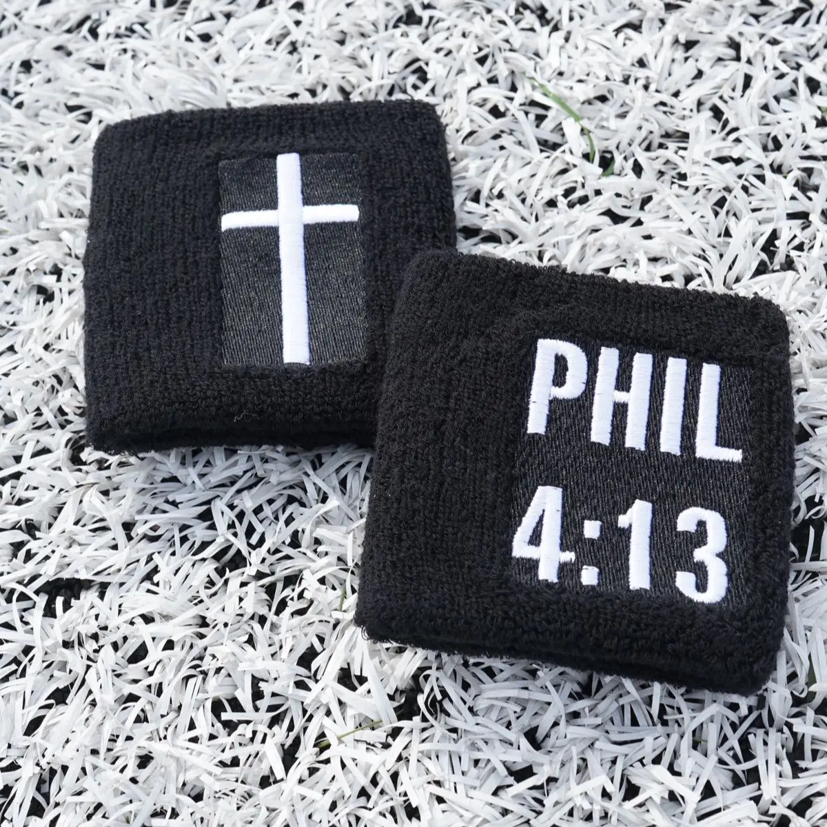 Cross + PHIL 4:13 Christian Wrist Sweatbands (1 Pair), Athletic Stretch Wristbands for Men & Women, Breathable Moisture-Wicking for Gym, Running & Football