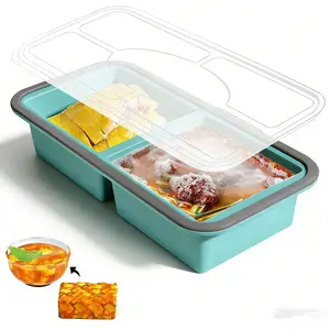 Food-Grade Silicone Freezer Trays with Lid Soup Freezer Container   Large Ice Cube Mold Soup Remains Storage Meal Prep Organizer Meal Prep Containers for freezing Soup Sauce Broth Leftovers oven Dishwasher