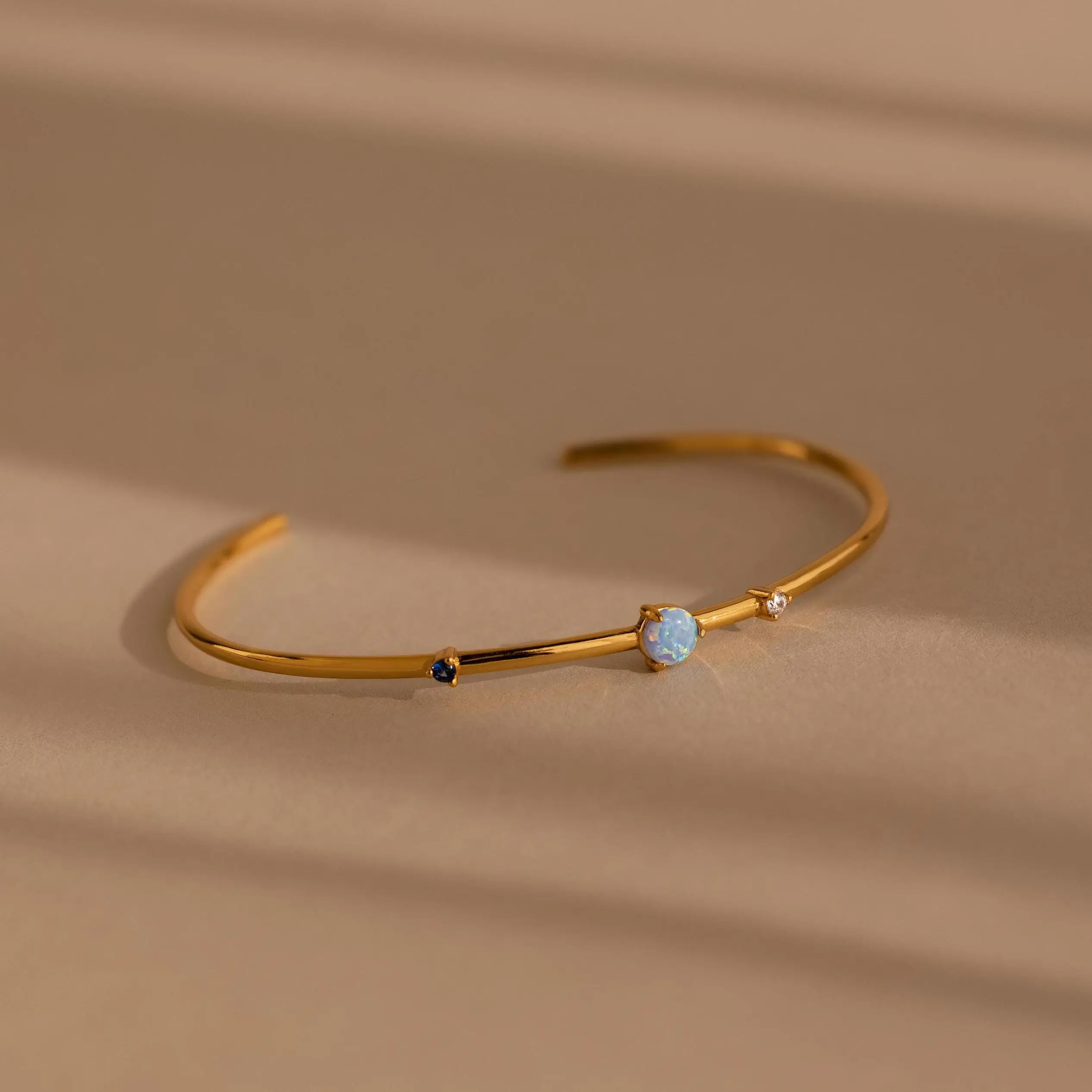 Opal & Diamond Cuff Bracelet by Caitlyn Minimalist - Dainty Blue Gemstone Cuff Bracelet in Gold & Silver - Diamond Jewelry - Birthday Gift for Her
