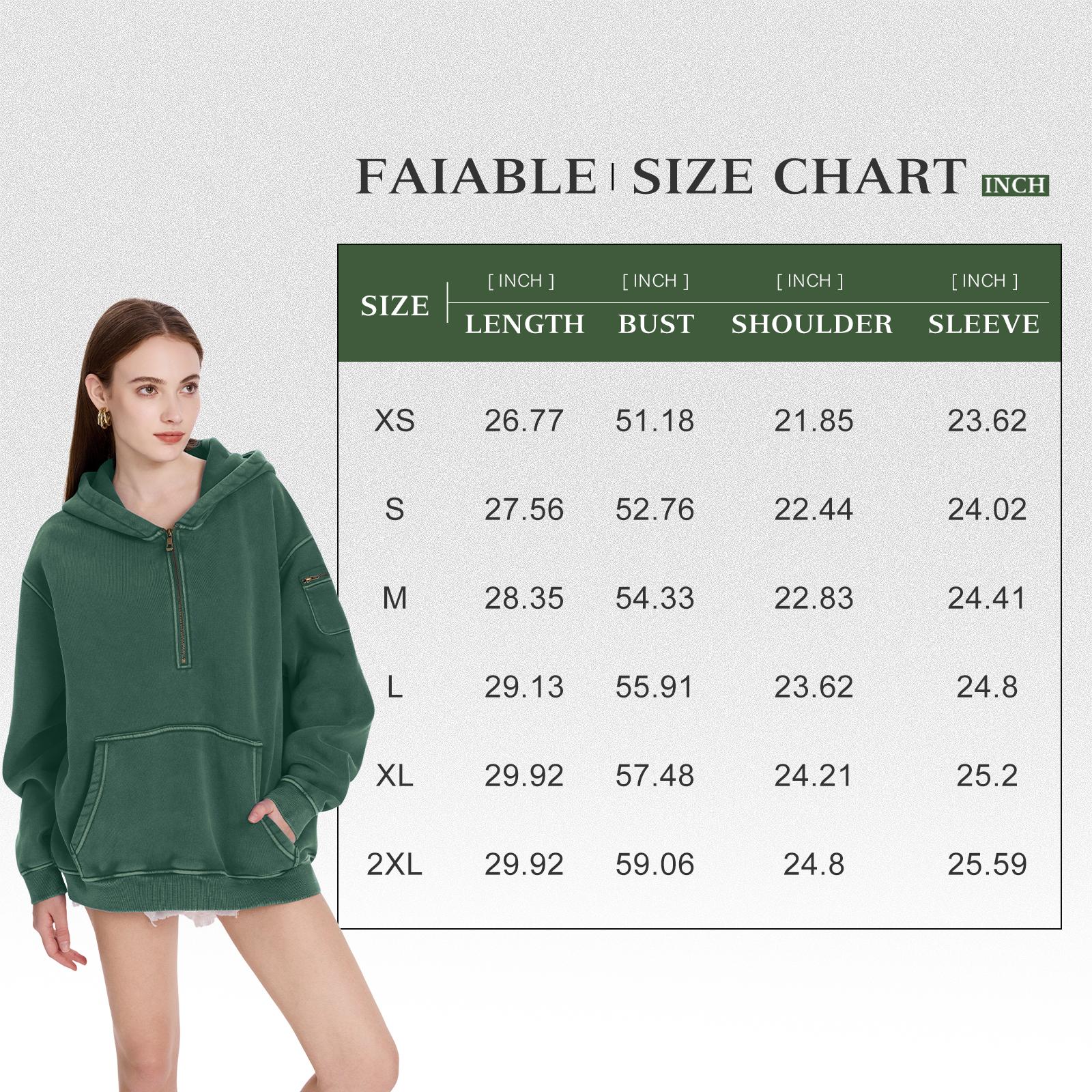 FAIABLE Oversized Hoodie for Women Vintage Acid Washed Heavyweight Fleece Half Zip Pullover with Kangaroo Pocket & Earbud Sleeve Pocket Casual Aesthetic Streetwear Style essential hoodies comfort hoodies zip hoodie