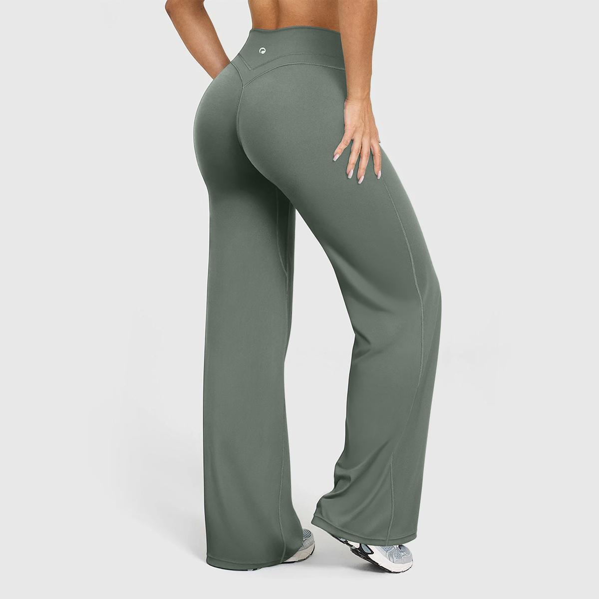 OQQfitness Womenswear Yoga Flared Pants Crossover High Waist Bottom V Back Seam Leggings Comfortable Fit for Basic Minimalist Style Outfits SpringStatements