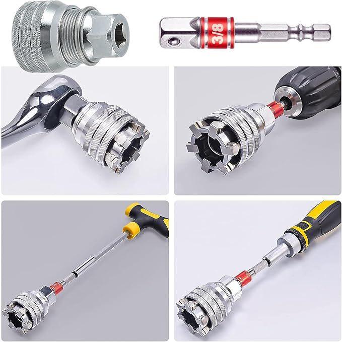 Multi-Function Universal Socket Wrench Tool - Universal Maintenance Tool, Adjustable Universal Socket Wrench, Universal Socket Tool for 3/8" Drive Ratchet Torque Wrench & Power Drill (1pc)