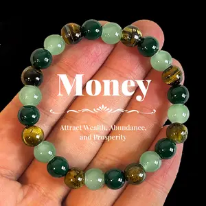 CrestJewels wealth bracelet featuring green beryl, green quartz, and tiger’s eye—a lucky bracelet that attracts wealth, prosperity, and abundance; blue friendship beaded jewelry protective bracelet, encouragement gift, color block beaded bracelet