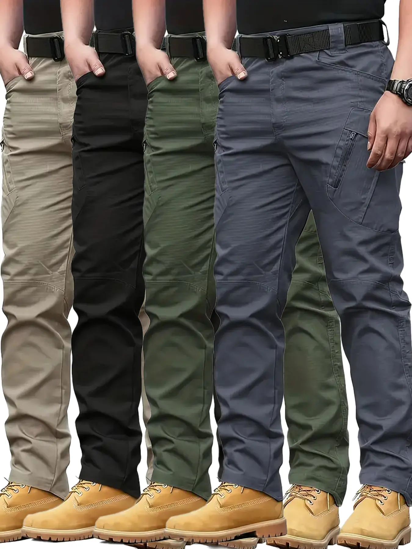 Pahajim Men's 4-Pack Tactical Cargo Pants, Breathable & Fitted Cut with Zip-Secure Pockets for Outdoor Work and Hiking, Working, Outdoors, Cargo Trousers, Sporty Chic, Zipper, Plain,clothes for back to school,first day of school outfits