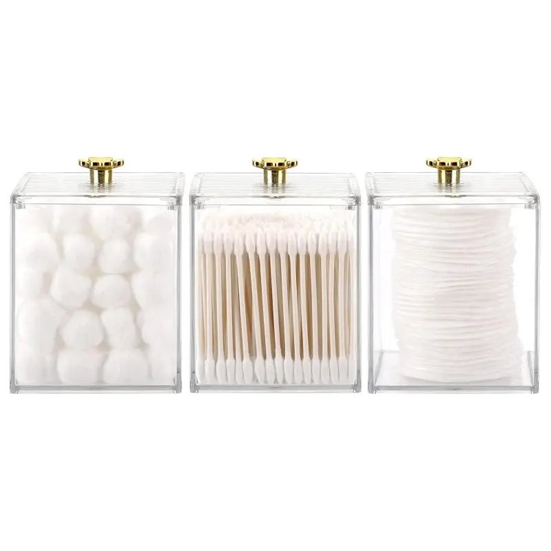 3PCS Qtip Holder Bathroom Organizer and Storage Containers Plastic Apothecary Jars Dispenser with Lids for Cotton Swab, Cotton Round Pads, Floss