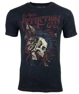 AFFLICTION BATTLE CRY Men's T-shirt BLACK LAVA
