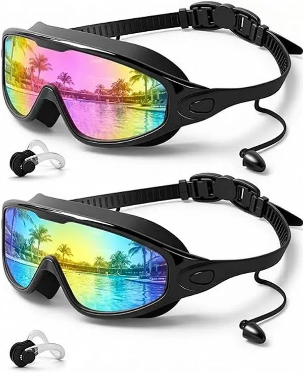 2 Pack Anti Fog Leak Proof Swim Goggles for Adults with Ear Plugs,Nose clip