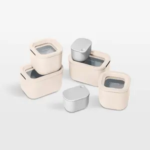 Caraway Cream Mini 11-Piece Ceramic-Coated Glass Food Storage Container Set with Glass-Silicone Lids Oven-Safe Microwave-Dishwasher Safe