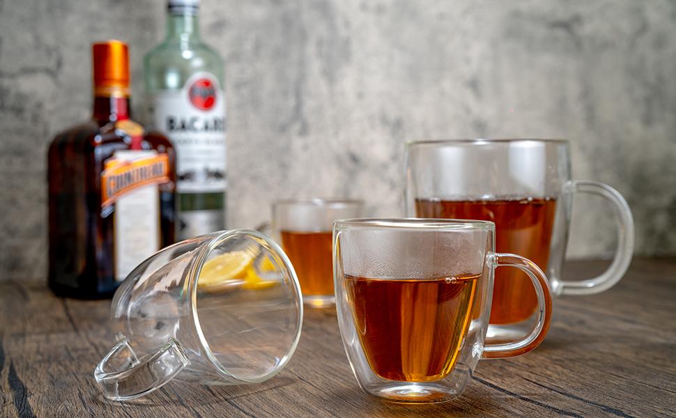 5oz Espresso Cups Set of 4, Small Double Wall Hand Blown Coffee Shots Glass, Expresso Mugs,Tazas de Cafe Expreso, Perfect For Espresso Latte Cappuccinos Tea Bag Juice Drinkware