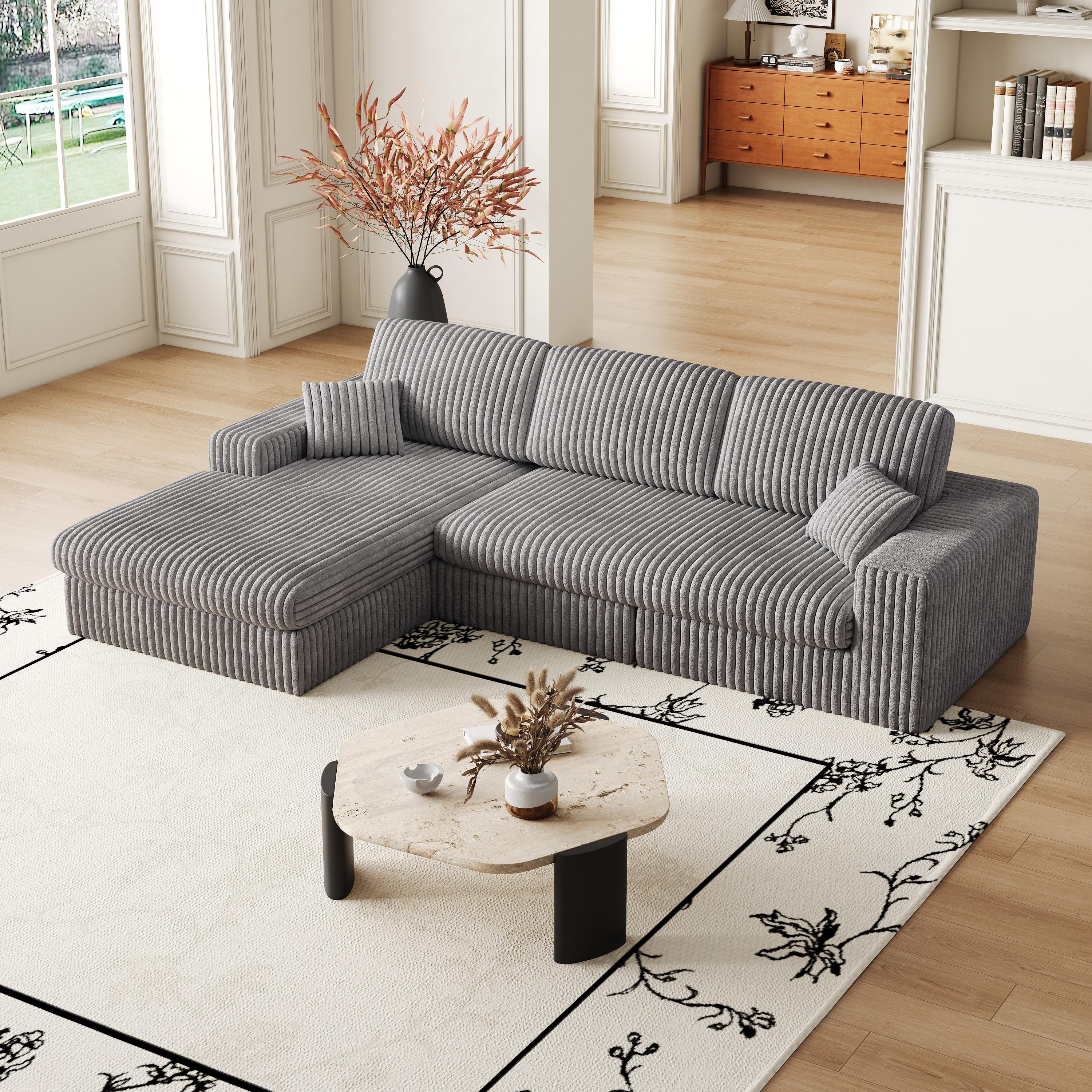 【Sub 2 packages】Niccae Convertible Modular Sofa Set, Reversible L Shaped Sectional with Chaise Lounge, 2-in-1 Corduroy Sofa and Recliner with Neck Pillows, Modern Furniture for Living Room Small Space Apartment