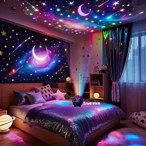 Star Moon Projector Night Light - USB Galaxy Lamp with 4 Gradient Effects, Romantic Glow-in-the-Dark Bedside Decor for Kids Bedroom, Party Atmosphere Lighting - Cute Gift for Girls Boys sad jynzie cled