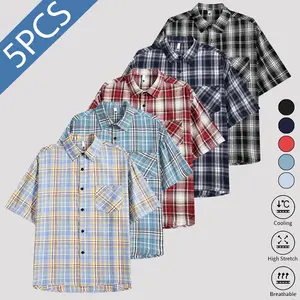 5PCS Plaid Short Sleeve Shirts | Casual Button Down Checkered Tops for Men