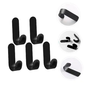 Adhesive Towel Hooks 5PCS Stainless Steel Self Adhesive Wall Hooks Black Heavy Duty Shower Hook Waterproof Oilproof Rustproof for Bathroom Kitchen Living Room