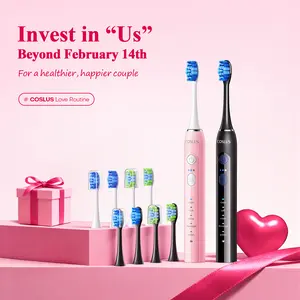 COSLUS Sonic Rechargeable Electric Toothbrush for Adults & Couple: IPX7 Waterproof, 3 Intensities & 5 Modes with 2 Head Types for Gentle/Daily Care - Ideal for Home, Travel & Personalized Oral Protection