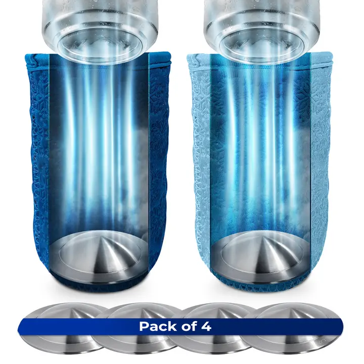 THE CHILLR Ultimate Outdoor Adventure Drink Bundle - 4 Stainless Steel Signature Snowflake Design Ice Packs, 2 Portable Thermal Insulated Neoprene Drinkware Sleeves
