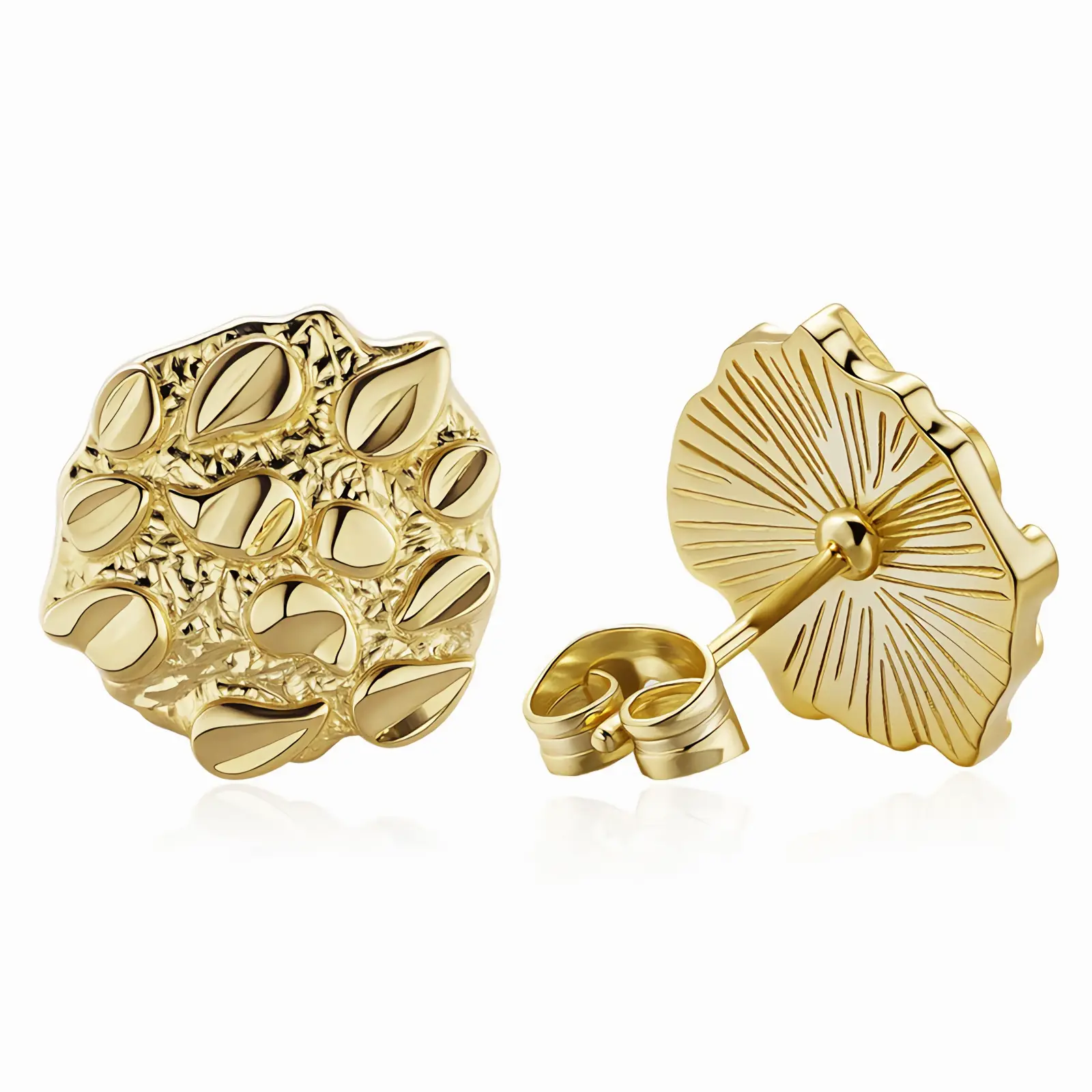 Unisex Cookie Nugget Stud Earrings, 14 Karat Gold Plated Men's Earrings, Fashion Costume Jewelry Gift for Adults