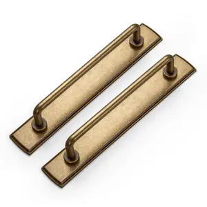 2 Pack Antique Brass Cabinet Bar Pulls with Backplate Vintage Drawer Handles Closet Classic Retro Home Kitchen Improvement Hardware 2 Pack Enhance Modern Design Elegant Decoration