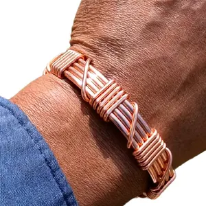 Copper Wire Wrapped Hand Hammered Bracelet Four Strand Thick Gauge Bracelet, Heavy Copper Thick Bracelets For Men Adjustable Cuff