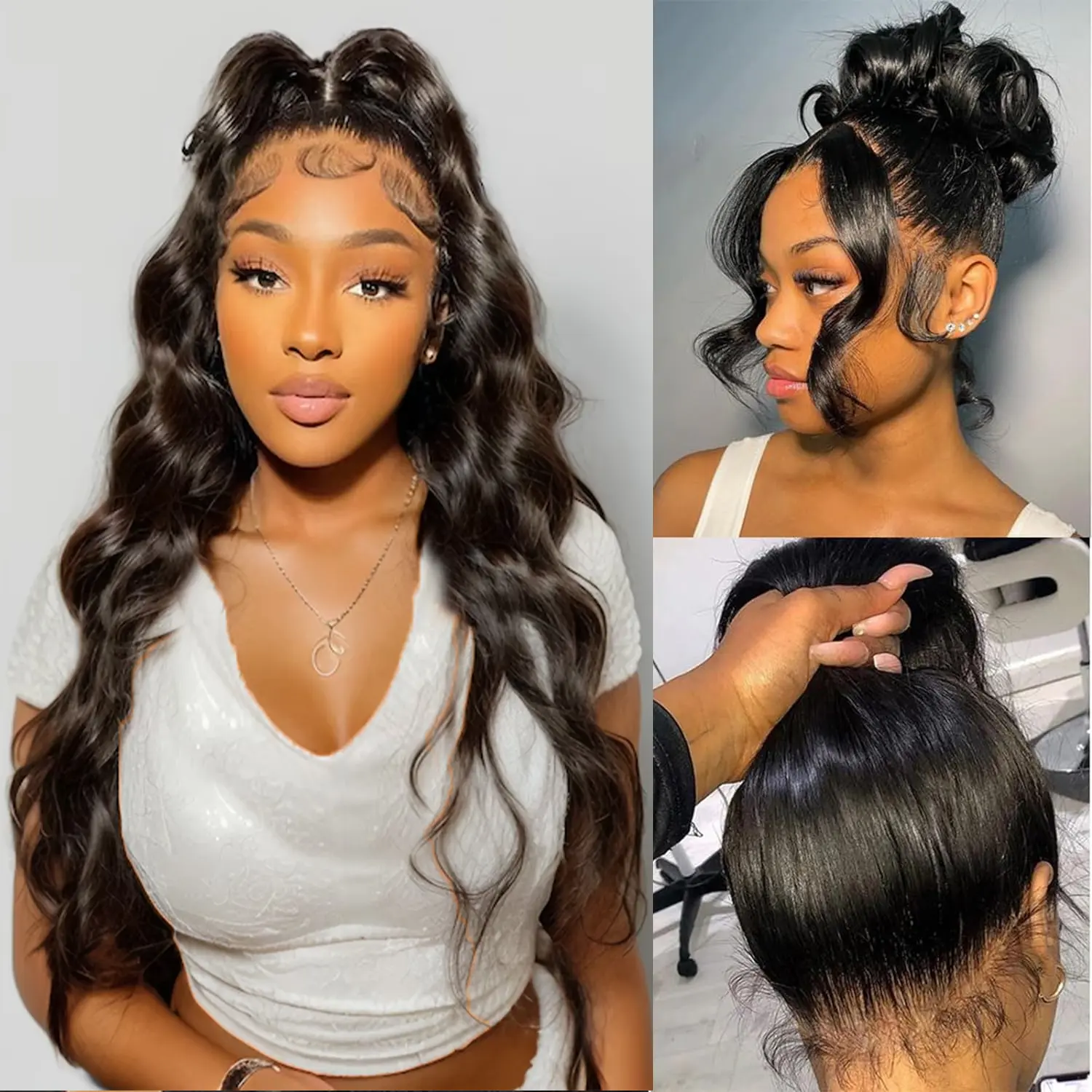 CHUDI Women's 220% Density Brazilian Virgin HD Transparent Lace 360 Full Lace Frontal Body Wave Human Hair Wig, Pre-Plucked With Baby Hair, Black, Hd Transparent Wig