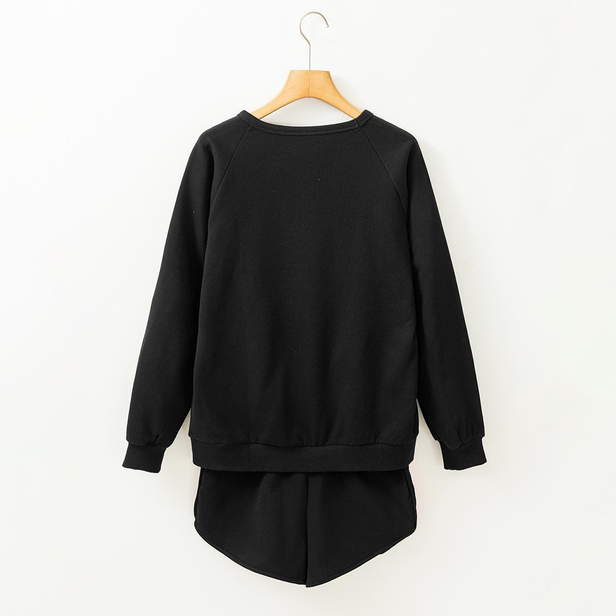 Znacicc Women's  Striped Accent Pullover and Shorts Two Piece Casual  Winteroutfit Set for Comfortable Daily Wear - Clothing, Lounge wear Cute Chic Long Sleeve Crewneck High Waist Womenswear Fitted