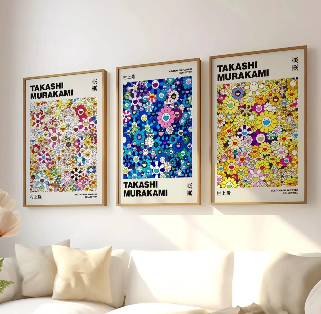Takashi Murakami Print Set of 3 – Colorful Flower Pattern Posters Print Unframed
