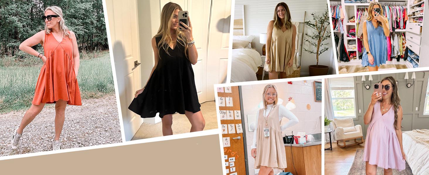 Tanming Women’s V-Neck Tank Sundress | Springfresh Casual Flowy Sleeveless A-line Mini Dress with Two Side Pockets, Layer with Mesh Tops on Chilly Days or Wear Alone for Spring,Summer Outfits Vneck Bluegrey Womenswear