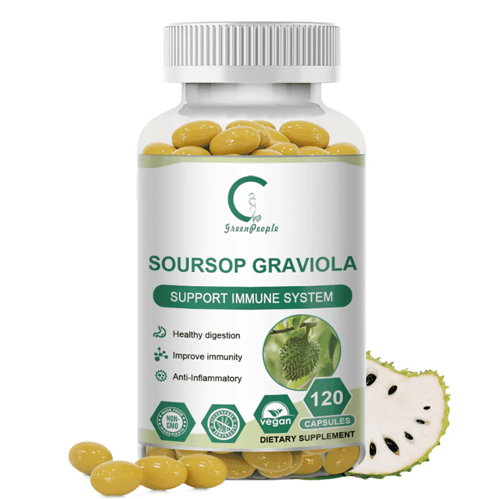 Greenpeople Soursop Graviola Extract Capsule 1000mg Support Immune Health PureNatural,120pcs