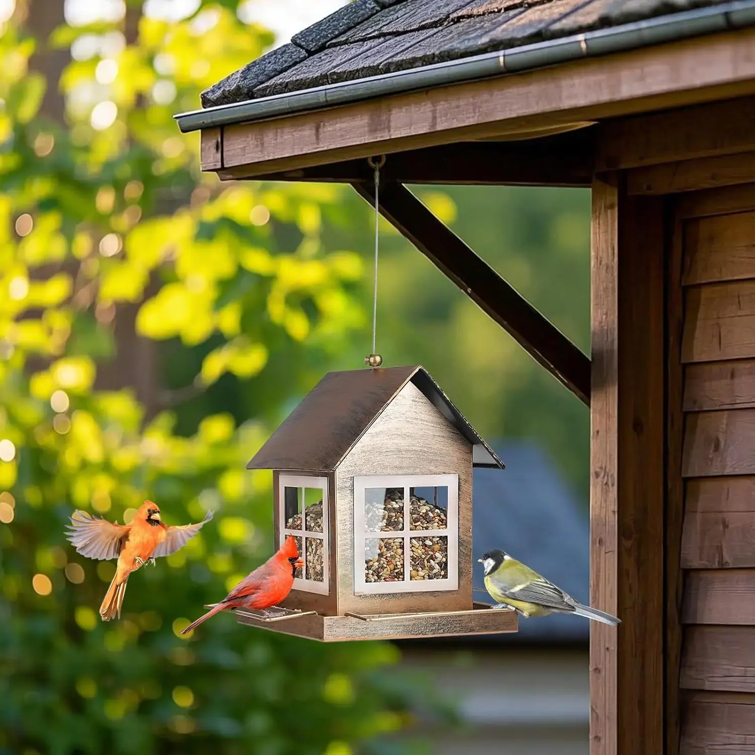 【SSS】Red/White/Bronze Outdoor Wild Bird Feeder, Squirrel, Proof Bird Feeder Suitable For Cardinals And Finches. Large Capacity, Weather Resistant, Hanging Birdhouse, Ideal For Gardens And Patios. The Perfect Gift For Bird Lovers