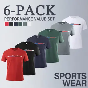 6 Pack Men's Performance Tees Graphic Printed T-Shirts Moisture Wicking Quick Dry Athletic Gym Shirts Short Sleeve Workout Tops Bulk for Casual & Sports