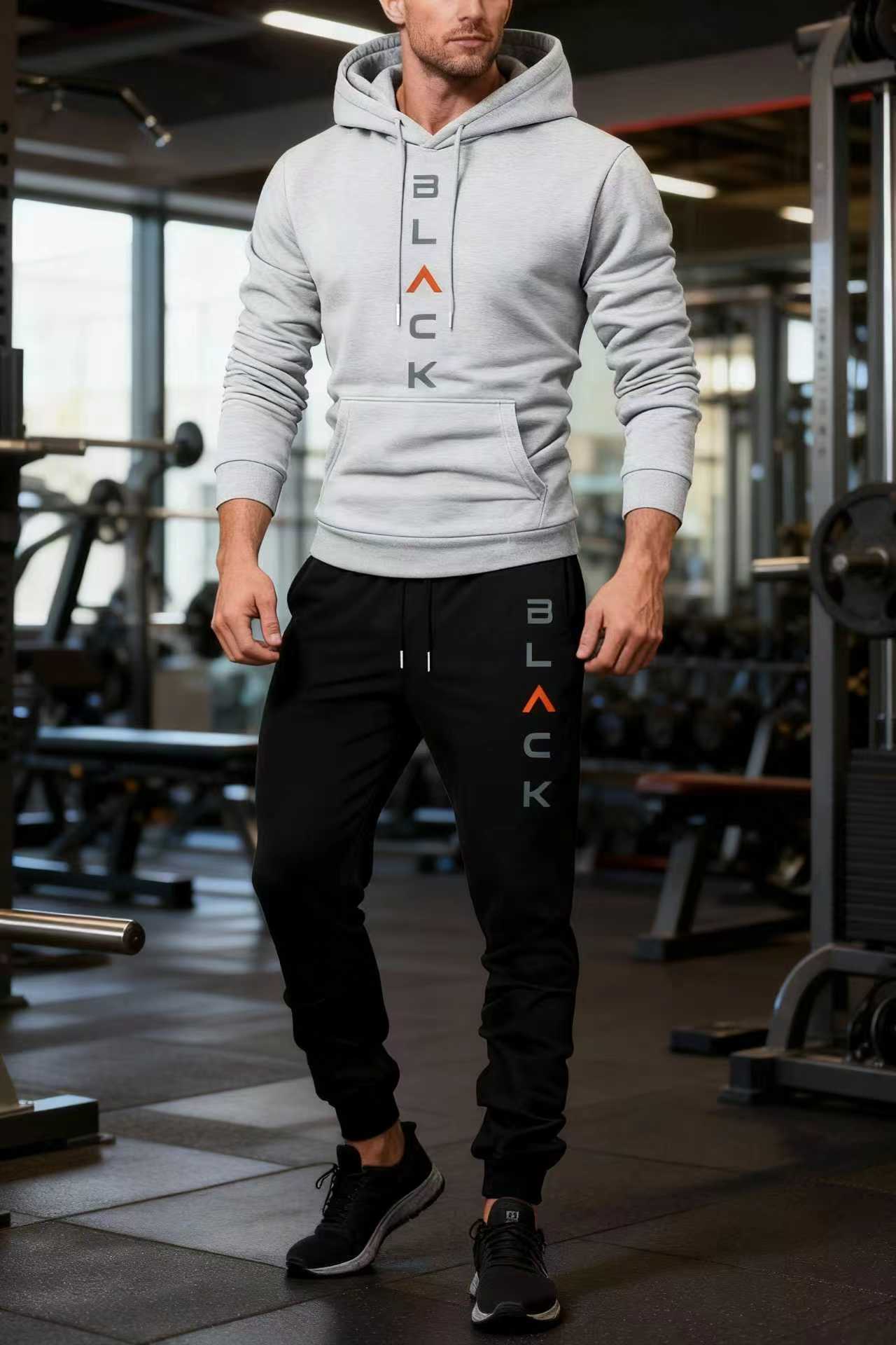 Men's hooded sports shirt and pants set, casual long-sleeve pullover with pocket design, perfect for everyday wear and extremely comfortable