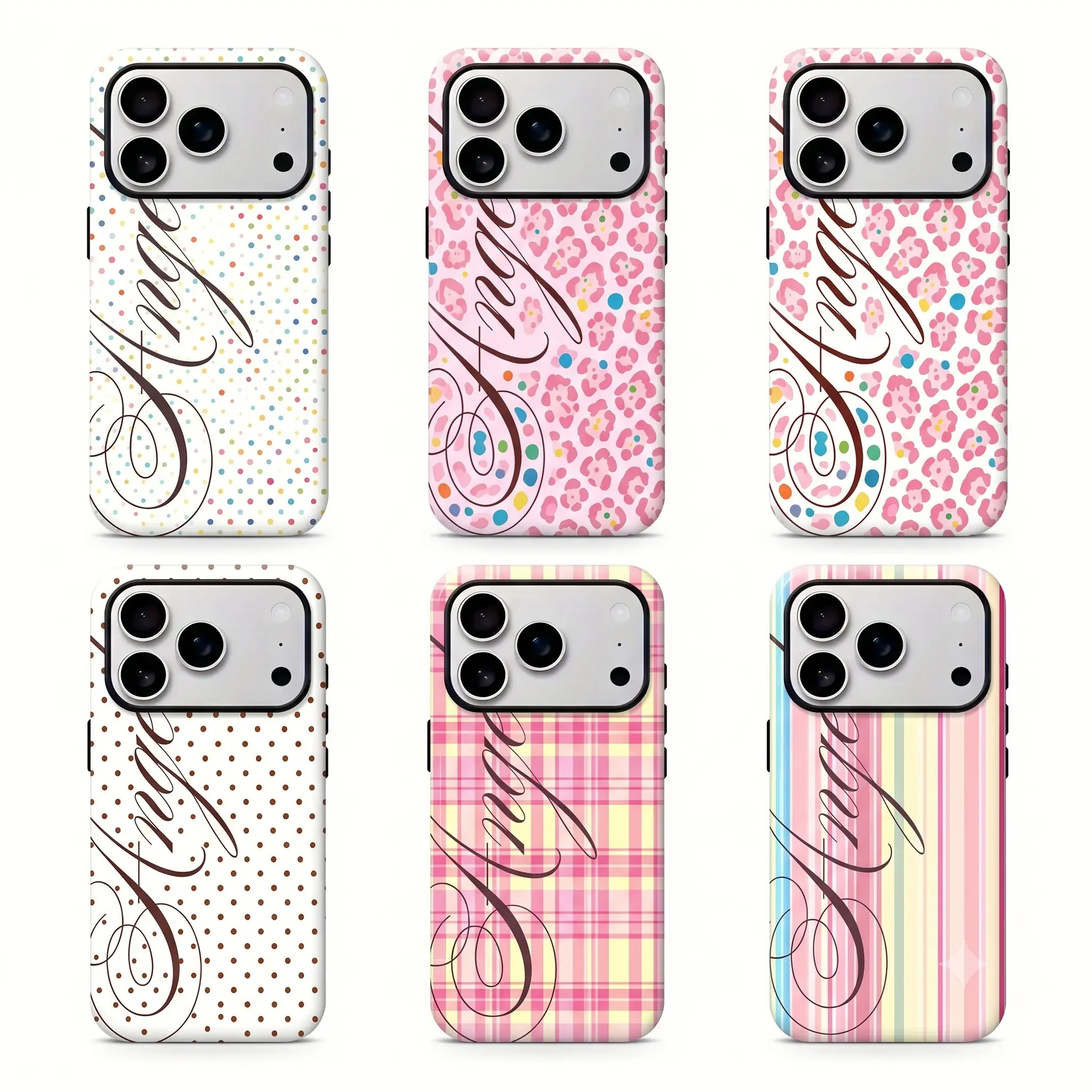 Y2K Coquette "Angel" Script Phone Case |   Pink Polka Dot Aesthetic Protective Cover For iPhone 17 Pro Max 16 15 14 13 12 11 for Samsung S21 S22 S23 S24 S25 S26 Phone Case |   Tough Phone Case