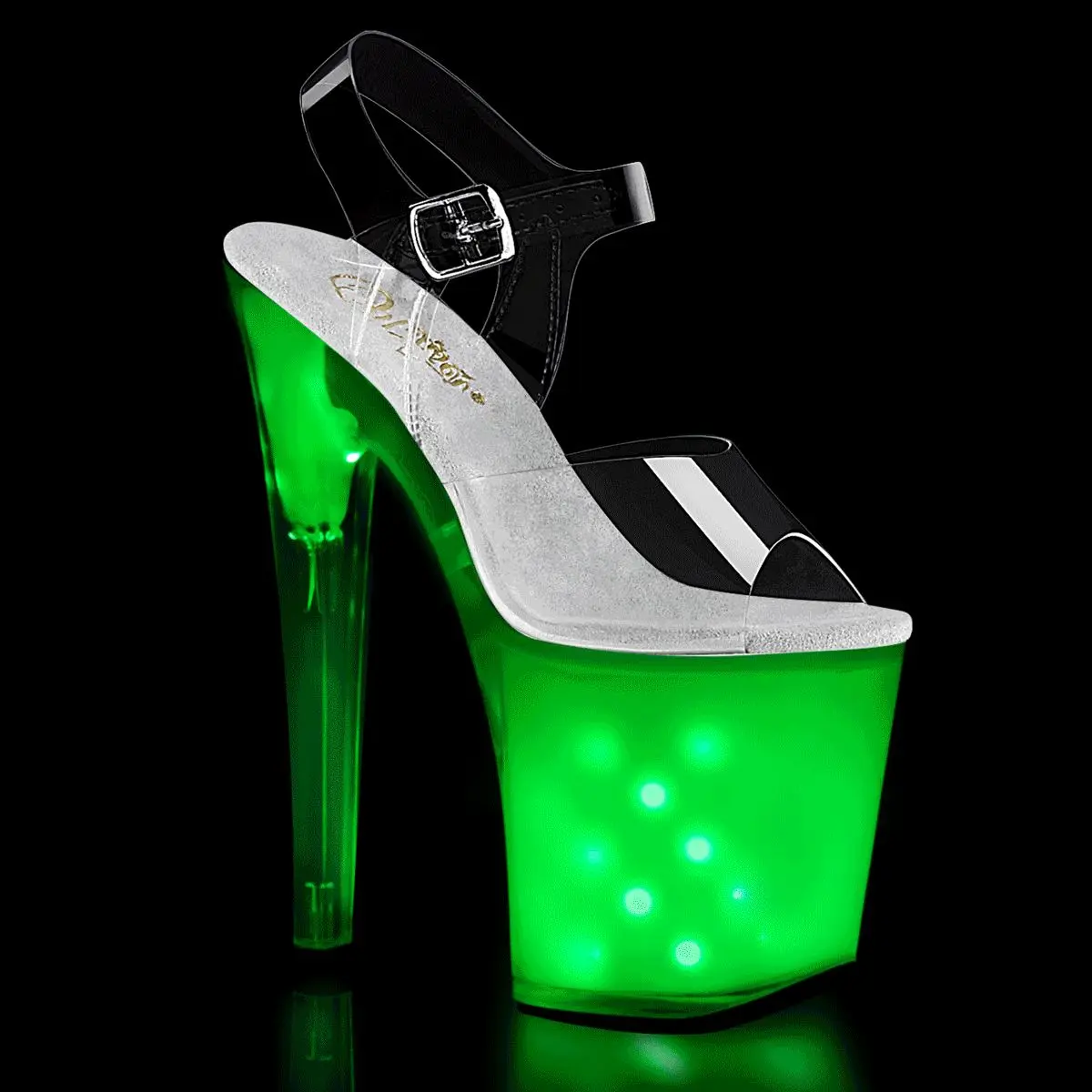 Women's Stylish Platform High Heeled Sandals - 8-in Footwear with Transparent Ankle Strap, USB-Chargeable LED Lights