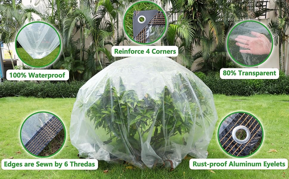 7ft x 11ft Heavy-Duty Waterproof Clear Tarp with Grommets, Insect-Resistant, Tear-Resistant, Windproof, Snowproof, Rainproof, Durable Transparent Rainproof Cover for Outdoor Garden, Patio, Chicken Coop, Greenhouse, Camping & Temporary Shelter, Car Shelter