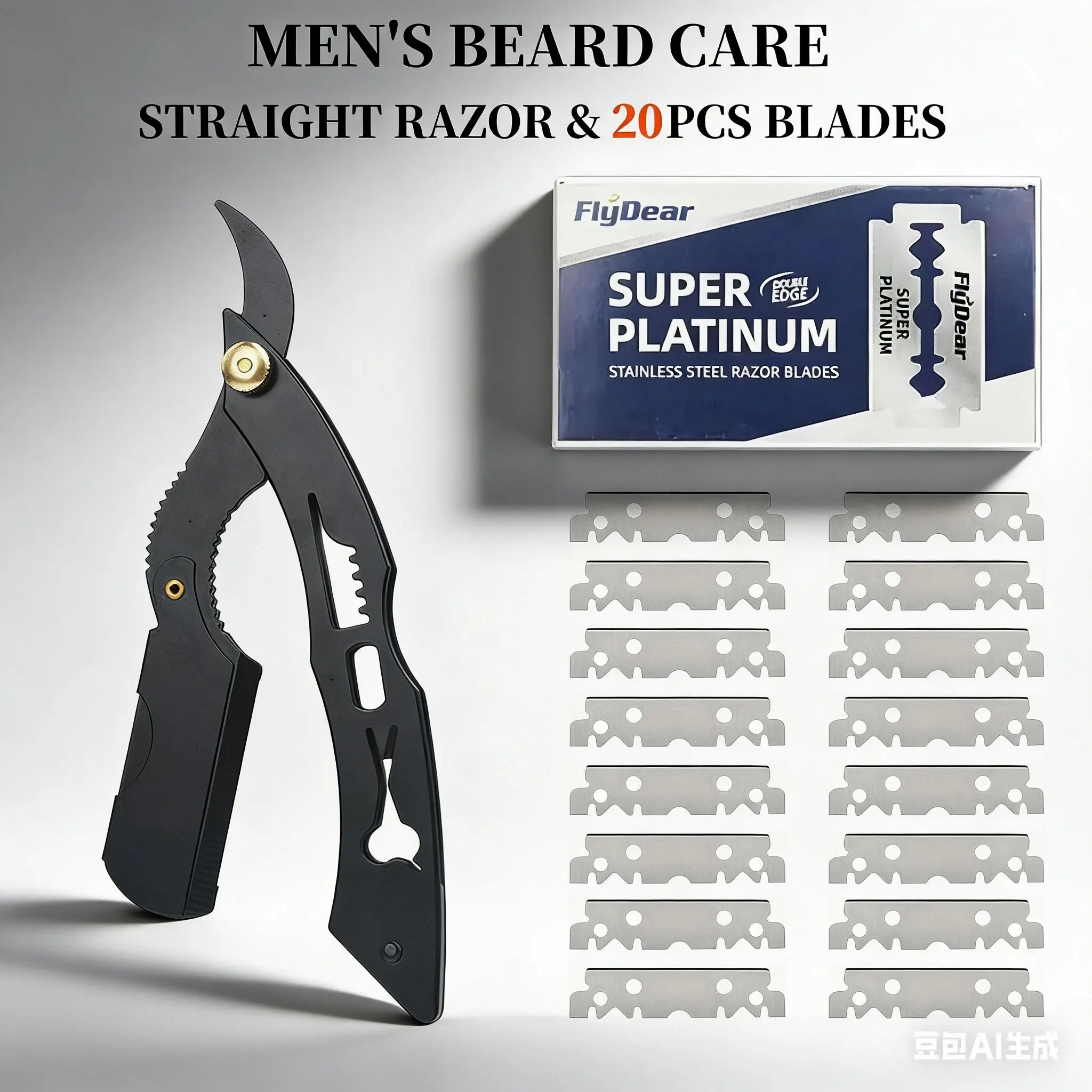 Men's Stainless Steel Straight Razor Set | 20PCS Replacement Blades Included | Folding Shavette for Barbers & Personal Use Shaving Mustache sharp handheld razor blade classic men manual shaver kit Straight Edge Razor beard Platinum Durable