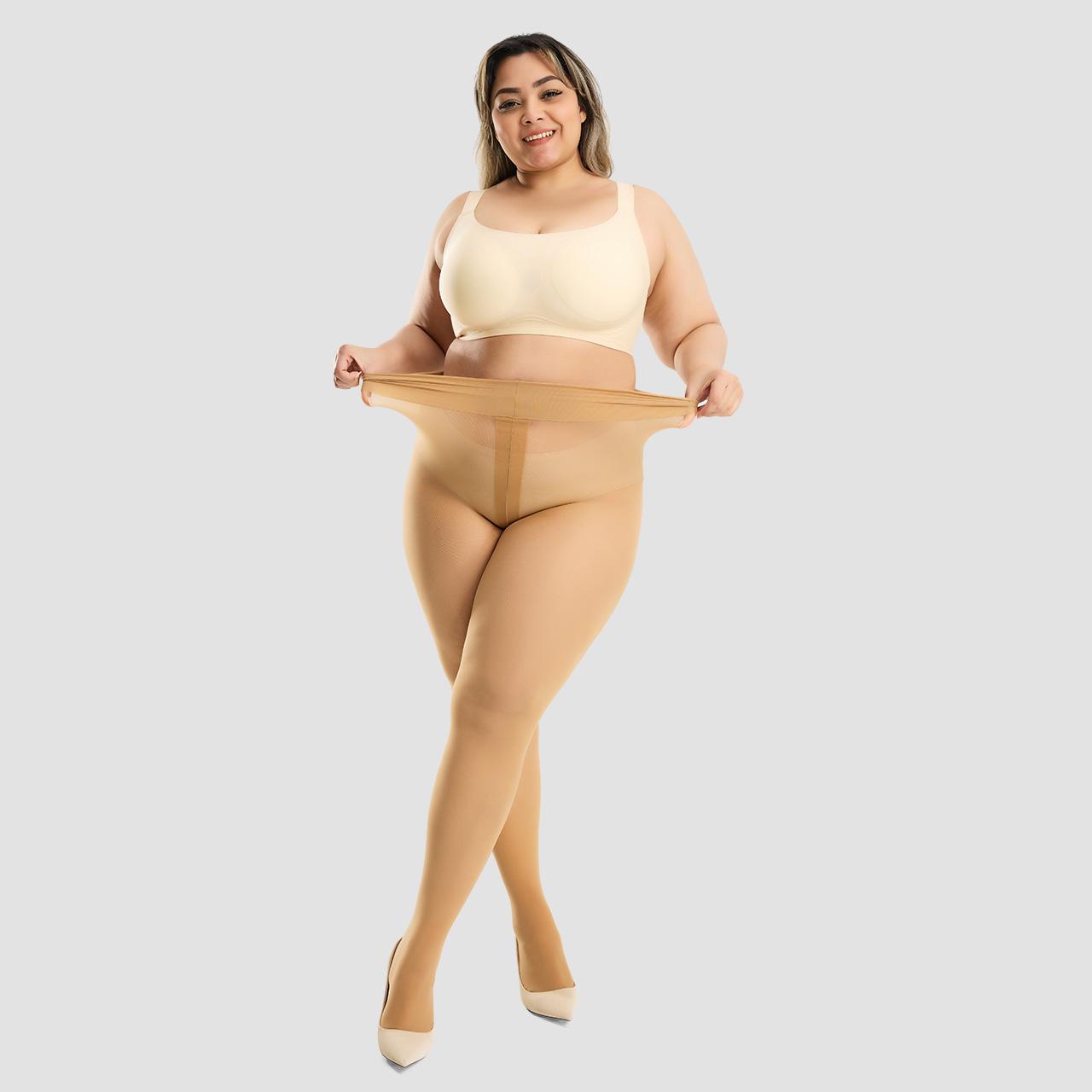 WiliW 2 Pairs 10D Ultra Sheer Tights for Women Plus Size Rip Resistant Belly Control Top Tights with Reinforced Waist for Comfort & Elegance