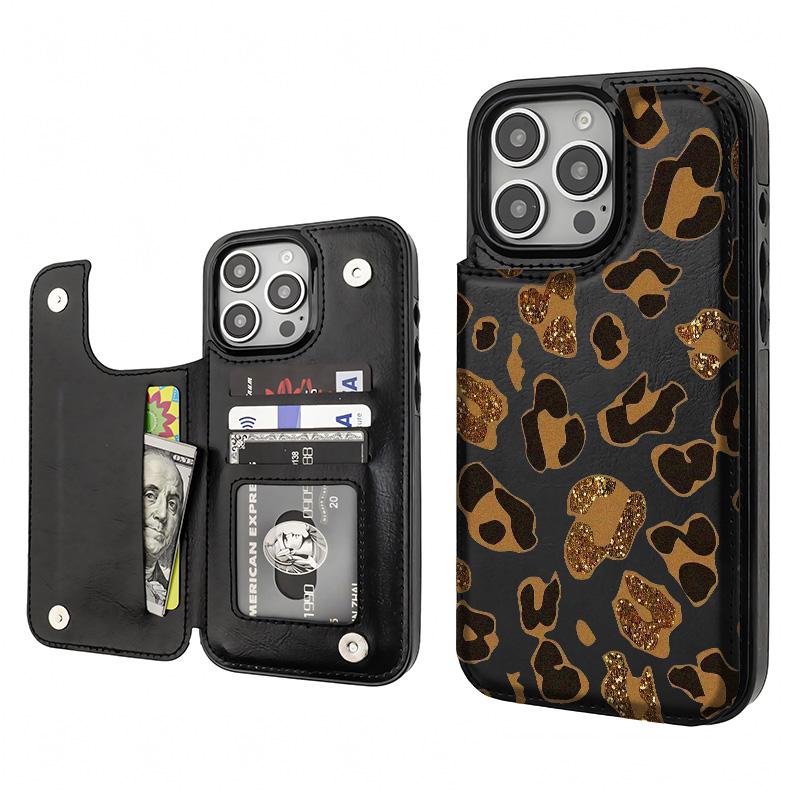 Stylish Leopard print Pattern Phone Cases Compatible For With iphone 17 16 15 14 13 12 PRO PLUS MAX AIR PU Black Brown Pink Durable Flip High quality Leather Credit Card Bag Holder Mother Gift Wallet Shockproof Anti-Drop Full Protection Shell Cover