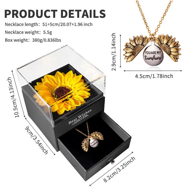 Artificial Sunflower Gifts for Women Her Daughter Girlfriend Wife Mom Friends Sisters Aunt, You are My Sunshine Necklace with Gift Box for Birthday Wedding Mother's Day Xmas Present