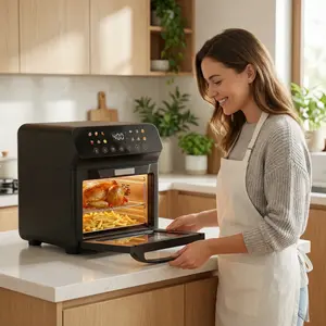 Air fryer oven, 13 liter smart home air fryer with digital timer, touch screen and visual cooking window, adjustable temperature, 1350 watt strong heating, automatic power off function for home kitchen