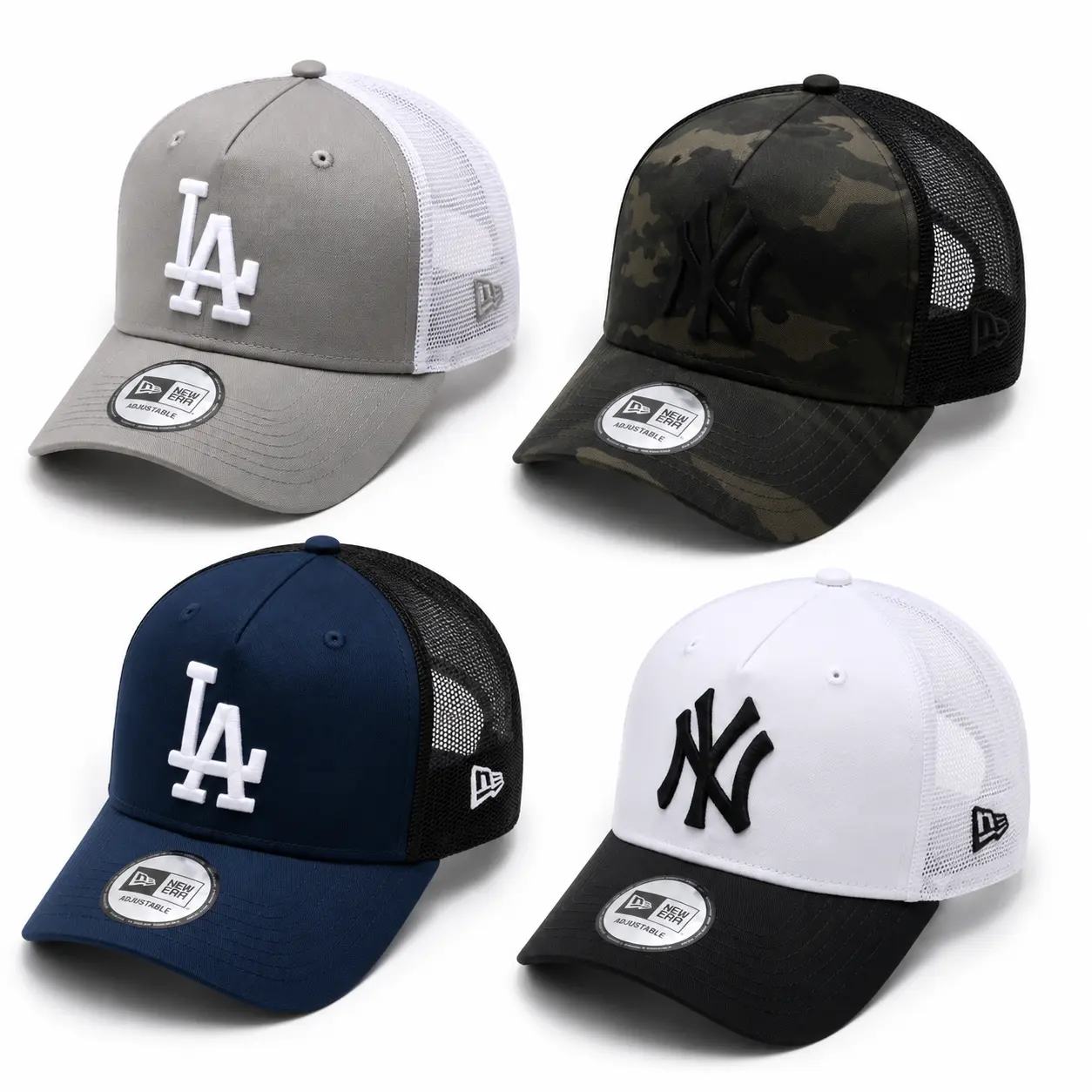 MLB Los Angeles Dodgers & New York Yankees 9FORTY Mesh Trucker Baseball Cap – Trendy Curved Brim Adjustable Hat for Casual Outfit, Campus, Travel & Daily Streetwear