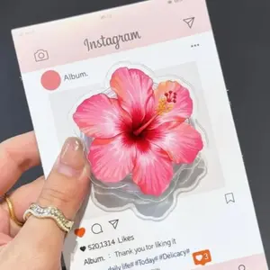 Cute Pink Hibiscus Flower MagSafe Phone Grip – Magnetic Pop Socket & Kickstand – Tropical Summer Phone Accessory