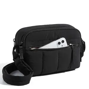 Five Seasons Home mini crossbody bag for women, travel purse, puffy shoulder handbag wallet with RFID blocking slots, baby pink — small