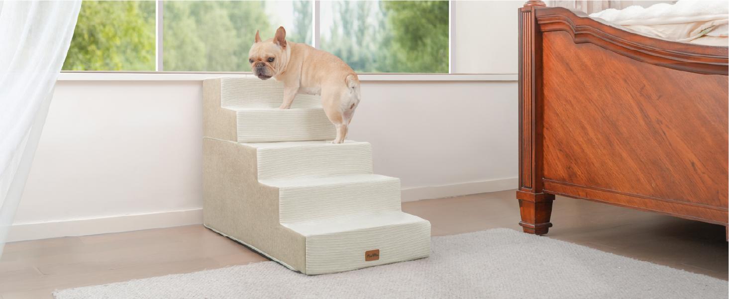 MADE 4 PETS Extra Wide Dog Stairs for High Bed Couch Sofa 35D Foam Pet Steps Non-Slip Bottom 4-Step for Small Dogs and Cats Up to 40lbs Home Use