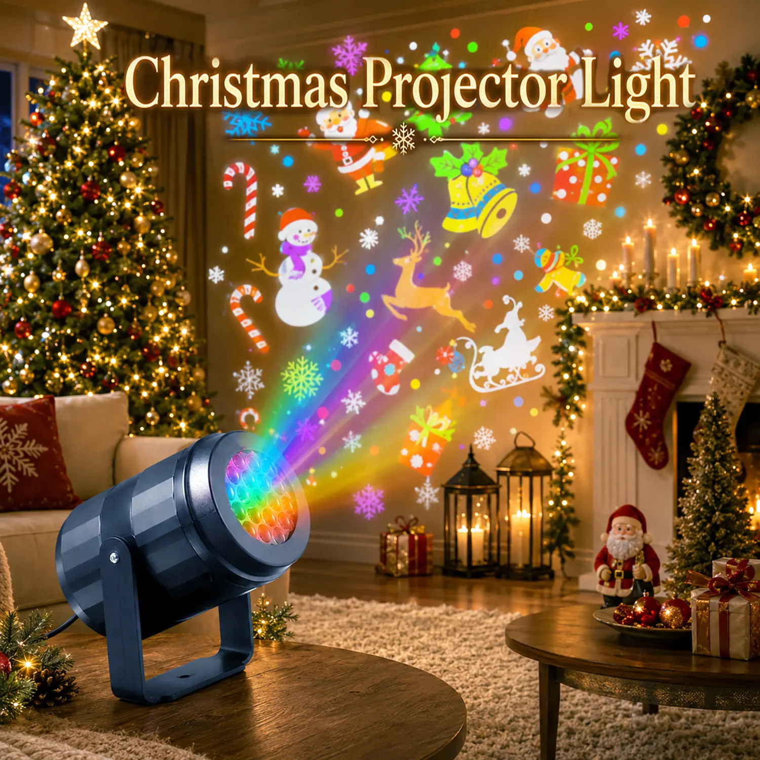 Christmas Pattern LED Projector Light, USB Plug-In RGB Holiday Projection Lamp with Snowflakes, Santa, Reindeer & Gift Patterns, Multi-Color Festive Night Light for Bedroom, Party, Yard & Christmas Decorations, Usb Powered Lamp